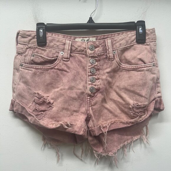 We the Free women’s Romeo blush Rolled Denim button fly Cutoffs size 26 - Picture 2 of 10